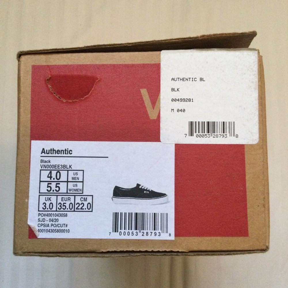 Vans Authentic Classic Black Canvas Tennis Shoes VN000EE3BLK Womens 5.5 - Picture 2 of 9